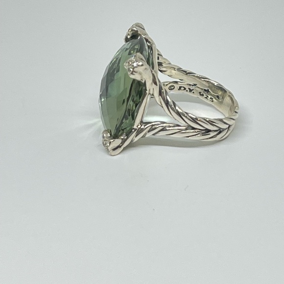 David Yurman Cushion On Point ring in silver, diamonds and prasiolite - Picture 11 of 13